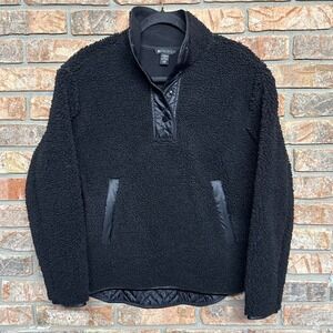 Athleta Womens Jacket XXS Black Cozy Sherpa Snap‎ Sweatshirt Fleece Pullover